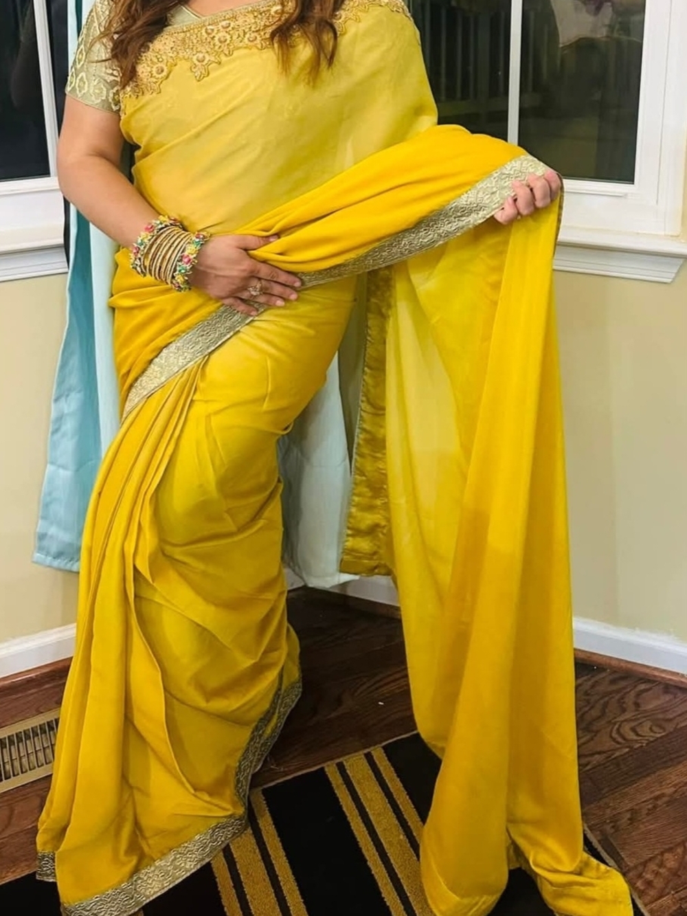 Yellow Embellished Border Indian Saree